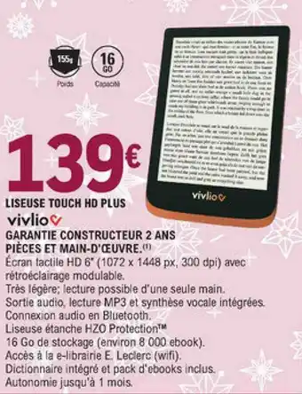 E.Leclerc Liseuse Touch Hd Plus Vivlio offre