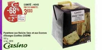 Géant Casino Panettone Aux Raisins Secs Et Aux Ecorces D'oranges Confites Casino offre