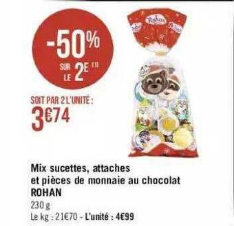 Géant Casino Mix Sucettes, Attaches Et Pièces De Monnaie Au Chocolat Rohan offre