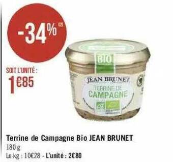 Géant Casino Terrine De Campagne Bio Jean Brunet offre