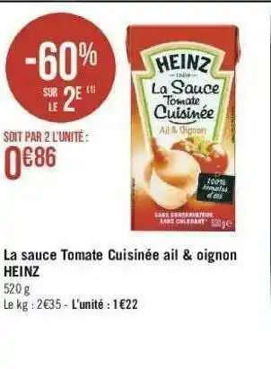 La Sauce Tomate Cuisinée Ail & Oignon Heinz
