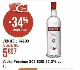 Géant Casino Vodka Premium Sobieski 37,5% Vol. offre