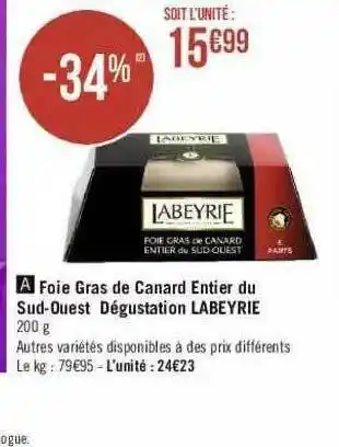 Géant Casino Foie Gras De Canard Entier Du Sud-oeust Dégustation Labeyrie offre