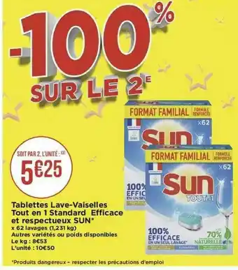 Géant Casino Tablettes Lave-vaisselles Tout En 1 Standard Efficace Et Respectueux Sun offre