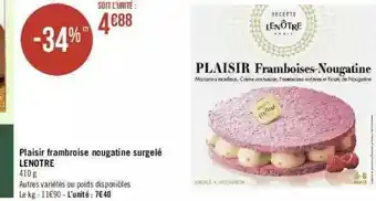 Géant Casino Plaisir Framboise Nougatine Surgelé Lenôtre offre