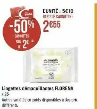 Géant Casino Lingettes Démaquillantes Florena offre