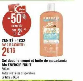 Géant Casino Gel Douche Monoï Et Huile De Macadamia Bio Energie Fruit offre