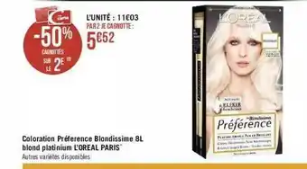 Géant Casino Coloration Préférence Blondissime 8l Blond Platinium L'oréal Paris offre