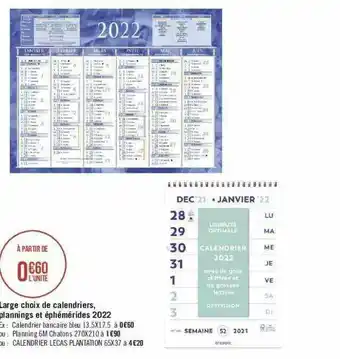 Géant Casino Large Choix De Calendrier, Plannings Et éphémérides 2022 offre