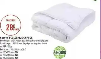 Géant Casino Couette écologique Chaude Sincère offre