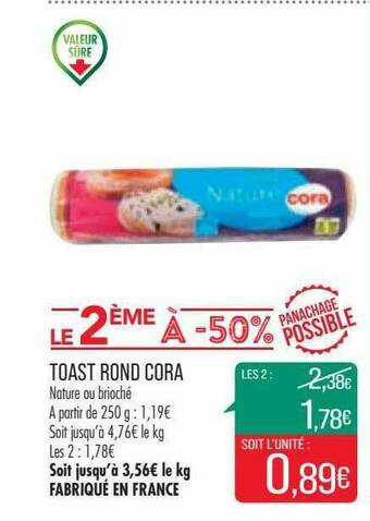 Match Toast Rond Cora offre