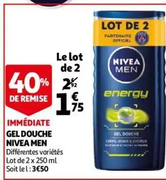 Auchan Gel douche nivea men offre