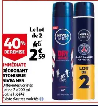 Auchan Déodorant atomiseur Nivea Men offre