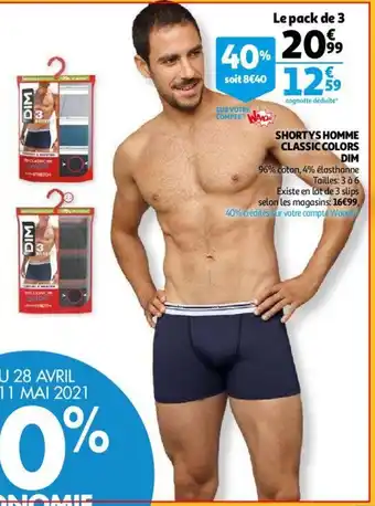 Auchan Shortys Homme Classic Colors Dim offre