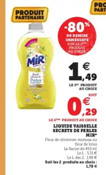 Super U Liquide Vaisselle Secrets De Perles Mir* offre