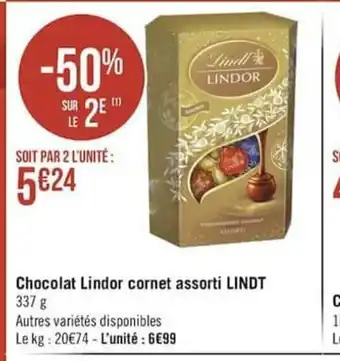 Géant Casino Chocolat Lindor Cornet Assorti LINDT offre
