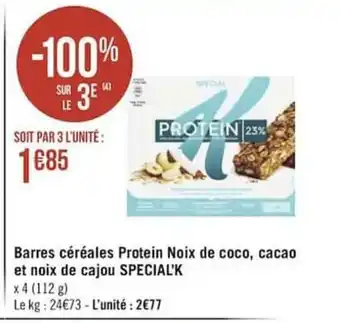 Géant Casino Barres Céréales Protein Noix De Coco, Cacao Et Noix De Cajou Special'K offre