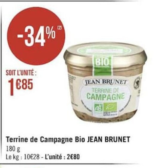 Promo Terrine De Campagne Bio Jean chez Géant Casino