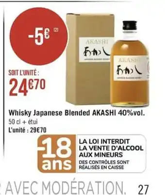 Géant Casino Whisky Japanese Blended Akashi 40% Vol. offre
