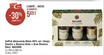 Géant Casino Coffret Découverte Rhum 40% Vol. (Anejo Cuartro + Reserva Ocho + Gran Reserva Diez) Bacardi offre