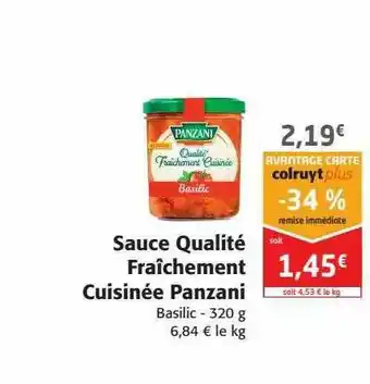 Colruyt Sauce Qualité Fraîchement Cuisinée Panzani offre