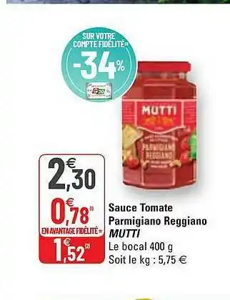 G20 Sauce Tomate Parmigiano Reggiano offre