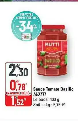 G20 Sauce Tomate Basilic Mutti offre