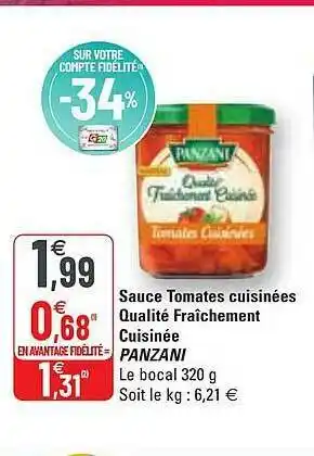 G20 Sauce Tomates Cuisinées Qualité Fraîchement Cuisinée Panzani offre