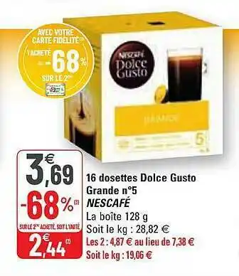 G20 16 Dosettes Dolce Gusto Grande N°5 Nescafé offre