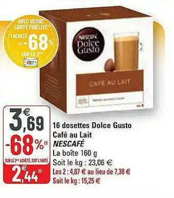 G20 16 Dosettes Dolce Gusto Café Au Lait Nescafé offre