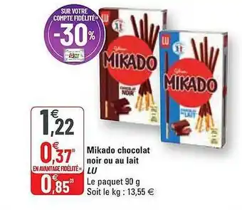 G20 Mikado Chocolat Noir Ou Au Lait Lu offre