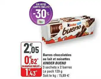 G20 Barres Et Noisettes Kinder Bueno offre