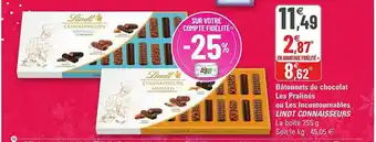 G20 Bâtonnets De Chocolat Les Pralinés Ou Les Incontournables Lindt Connaisseurs offre