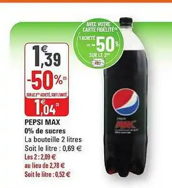 G20 Pepsi Max 0% De Sucres offre