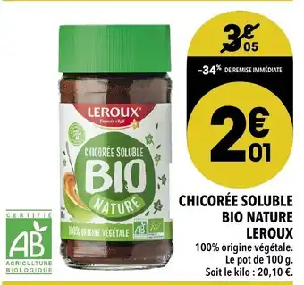 Supeco Chicorée soluble bio nature leroux offre