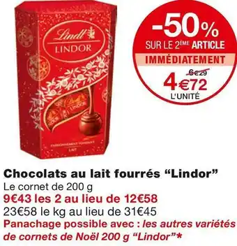 Lindor chocolats au lait fourrés