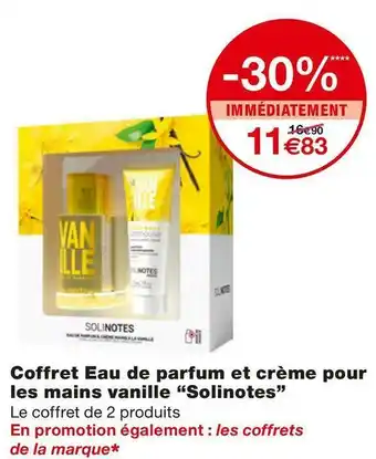 Monoprix Solinotes coffret eau de parfum et crème pour les mains vanille offre