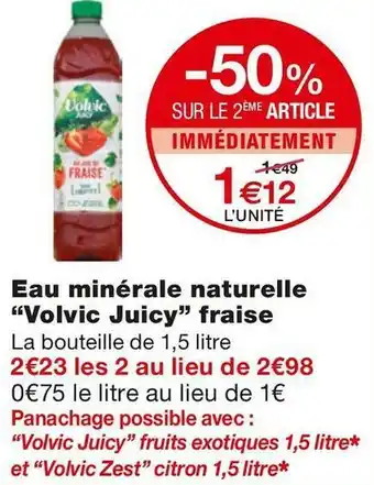 Monoprix Volvic eau minérale naturelle fraise offre