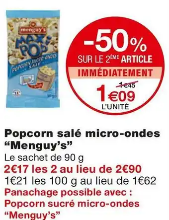 Monoprix Menguy’s popcorn salé micro-ondes offre