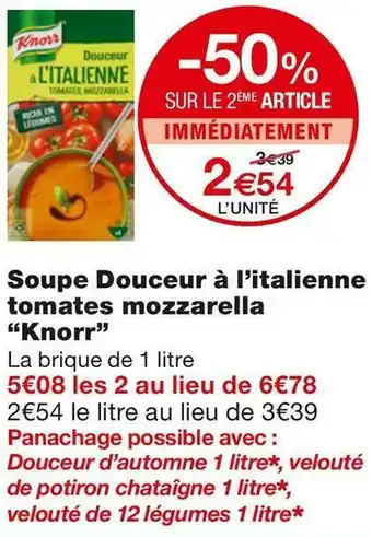 Monoprix Knorr soupe douceur à l’italienne tomates mozzarella offre