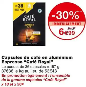 Monoprix Café royal capsules de café en aluminium espresso offre