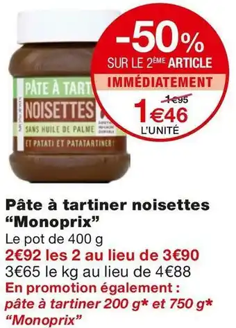 Monoprix Monoprix pâte à tartiner noisettes offre
