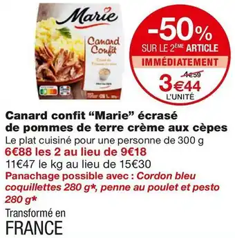 Monoprix Canard confit “marie” écrasé de pommes de terre crème aux cèpes offre