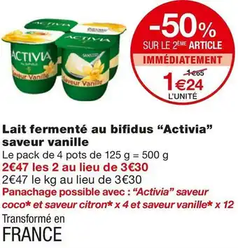 Monoprix Activia lait fermenté au bifidus saveur vanille offre