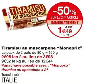 Monoprix Monoprix tiramisu au mascarpone offre