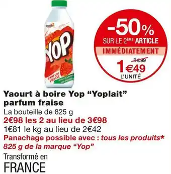 Monoprix Yop yaourt à boire parfum fraise offre