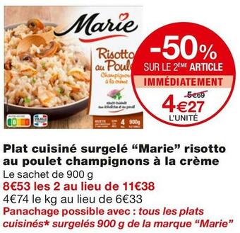 Monoprix Marie plat cuisiné surgelé risotto au poulet champignons à la crème offre
