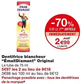 Monoprix Émail diamant dentifrice blancheur original offre