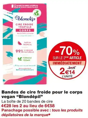 Blondépil bandes de cire froide pour le corps vegan