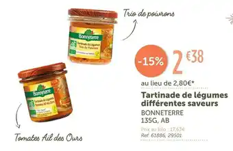 L'Eau Vive Bonneterre tartinade de légumes différentes saveurs offre